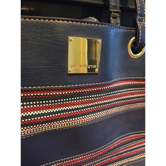 Liz Claiborne Navy Blue Striped Tote Bag Purse Shoulder Bag - Picture 2 of 4